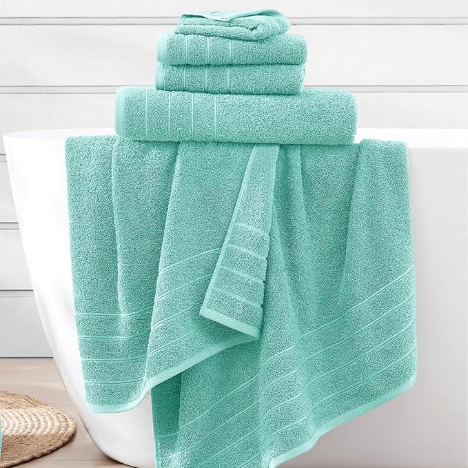 Casa Platino 100% Cotton Premium Bathroom Towel Set - 12 Pieces - Ring Spun, Quick Dry, Super Soft & Highly Absorbent - 4 Bath Towels, 4 Washcloths, 4 Hand Towels for Bathroom - Pre Shrunk - Aqua Sky