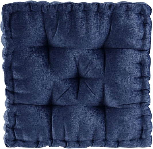 Intelligent Design Azza Floor Pillow, Large Cushions Sitting for Adults, Floor Pillow for Meditation or Yoga, Lustrous Chenille Tufted with Scalloped Edges for Bench/Chair Cushion, 20"x20"x5" Navy