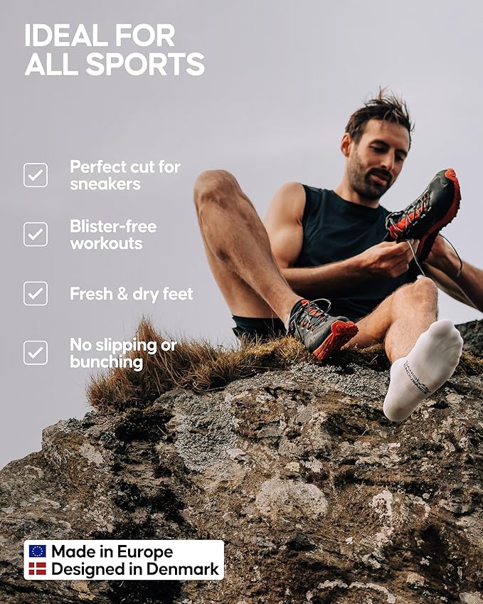 DANISH ENDURANCE Low-Cut Athletic Socks, Moisture Wicking, Men & Women, 3-Pack