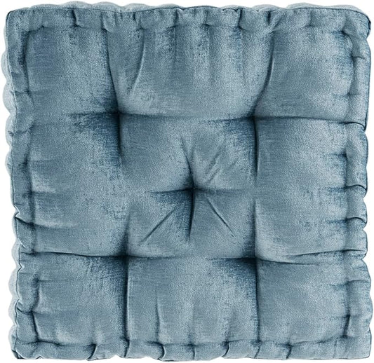 Intelligent Design Azza Floor Pillow, Large Cushions Sitting for Adults, Floor Pillow for Meditation or Yoga, Lustrous Chenille Tufted with Scalloped Edges for Bench/Chair Cushion, 20"x20"x5" Aqua