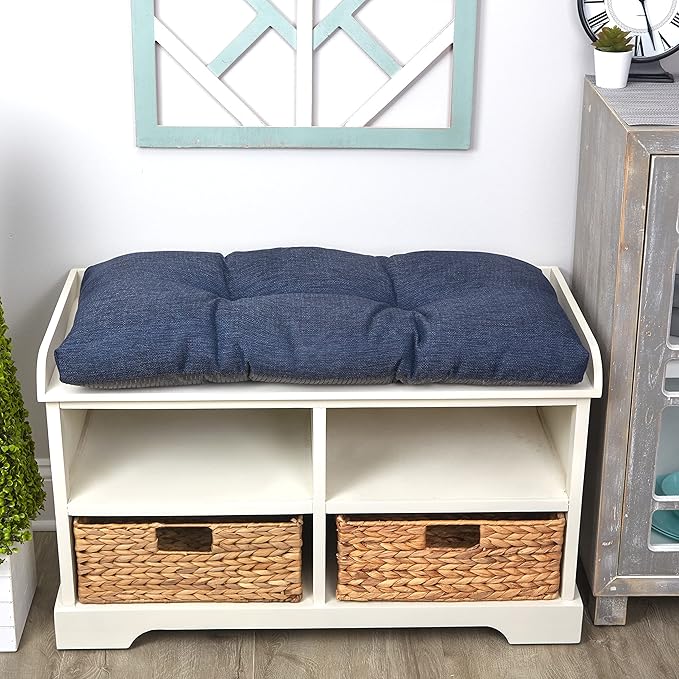 Klear Vu The Gripper Omega Non-Slip Tufted Bench Cushion for Indoor Furniture, Entryway Storage, Bay Window, Corner Nook or Piano Seat, 30 Inches, 03 Indigo