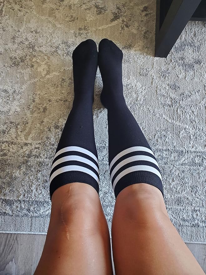 FITRELL Women's Knee High Socks Outdoor Sport Athletic Socks Casual Stripe Tube Socks 1-4 Pack