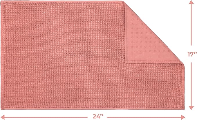 Cotton Paradise 100% Cotton Non Slip Bath Mats for Bathroom, 17x24 inch Soft Absorbent Quick Dry Machine Washable Floor Bath Mat, Coral