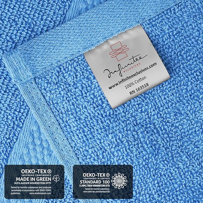 Infinitee Xclusives Luxury Wash Cloths for Showering [13x13] – 100% Cotton Washcloths [Pack of 4], Soft and Absorbent Face Towels for Bathroom Wash Clothes, Gym, and Spa (Eloquent Blue)