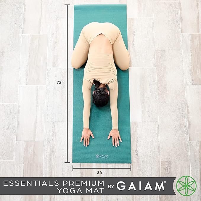 Gaiam Essentials Thick and Thin Yoga Mat Fitness & Exercise Mat with Easy-Cinch Carrier Strap