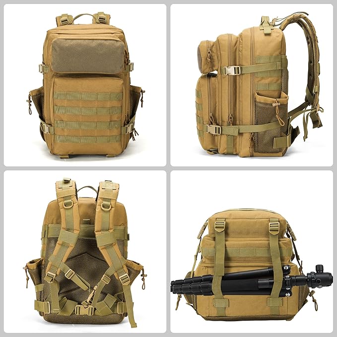 gracedon Tactical Backpack - Military Molle Bag 3 Days Pack for men and Women Large Assault Rucksack 45L (Khaki)