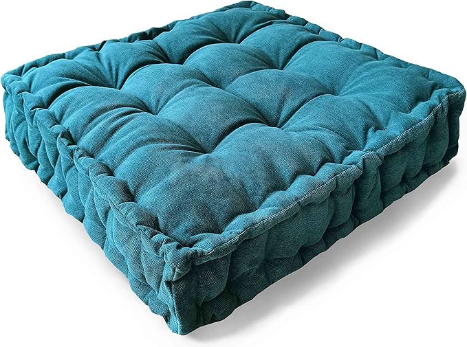 Verpert Floor Pillow 25x25 Inch, Square Meditation Cushion Floor Seating for Adults, Oversized Tufted seat Cushion Reading Nook for Kids, Yoga Meditation Pillow for Sitting on Floor (Turquoise)