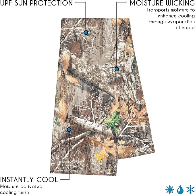 BUILTCOOL Adult Cooling Towel - Men & Women Chilly, Lightweight, Soft, Neck and Face Cooling Towel for Sport, Camping, Hunting, One Size, Camo, 3 Pack