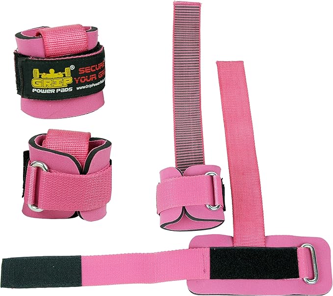 Heavy Duty Lifting Straps Neoprene Padded 1 Pair Wrist Wraps & Rubbery Grip Support Straps with Cotton Coated Rubber on One Side