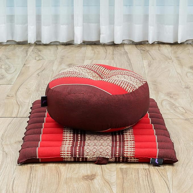 Leewadee Meditation Cushion Set – 1 Small Zafu Yoga Pillow and 1 Small Roll-Up Zabuton Mat Filled with Kapok