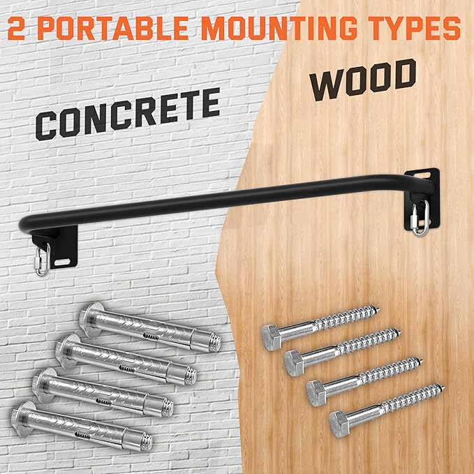 36" Heavy Duty Pull Up Bar Wall/Joist Mounted, 600 LB Capacity, Multi-Grip Bar for Garage & basement rafter Use - All-in-One Workout Station with Carabiners & Space-Saving Design