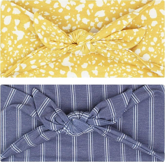 Maven Thread Women's Bow Workout Headbands – 2-Pack Non-Slip, Sweat-Wicking Hairbands for Exercise and Yoga – Yellow & Blue (Sunny Collection)