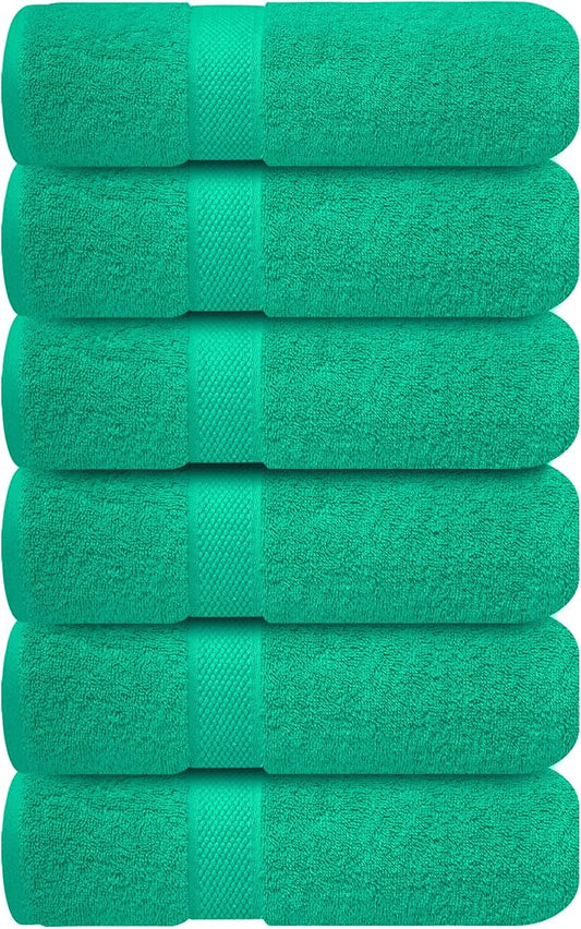 Infinitee Xclusives Green Hand Towels for Bathroom - Set of 6 (16x28 inches) 600 GSM, 100% Cotton Ultra Soft, Quick Drying, Hotel Quality Hand Towel Set (Vivid Green)