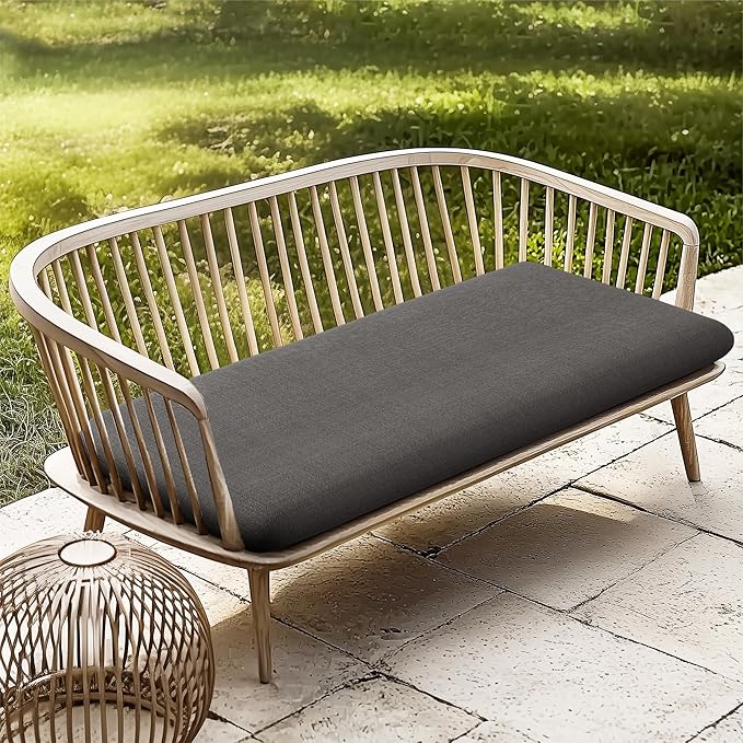 Codi Outdoor Bench Cushion for Patio Furniture 60x18x3 Inch – Linen Texture, Fade Resistant, Waterproof, Removable Cover, Comfortable High-Density Foam for Garden & Porch, Grey