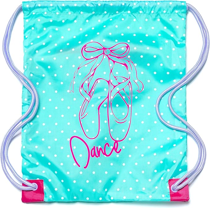 Drawstring Dance Bag, Girls Cinch Bag,Dance Ballet Class Bag (Ice Green- Red)