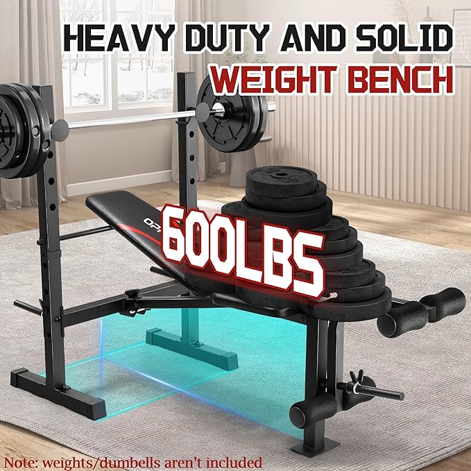 OPPSDECOR Multi-Function Weight Bench Set with Squat Rack Leg Extension & Leg Curl Adjustable Workout Bench for Full Body Fitness Foldable Flat/Incline/Decline Upgrade Bench Press for Home Gym