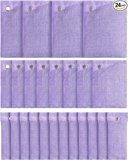 Nuanchu 24 Pcs Activated Charcoal Odor Absorber 50g/100g/200g, Air Purifying Bamboo Charcoal Bags, Natural Shoe Odor Absorber, Deodorizer Absorbers for Fresh Car Home Closet Pet Basement Smell(Purple)