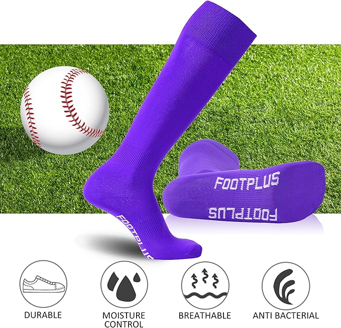 FOOTPLUS Baseball Softball Socks, Unisex Over Knee High Solid Sports Rugby Soccer Homecoming Socks