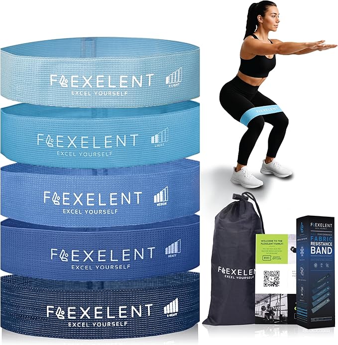 Fabric Resistance Bands for Working Out with 5 Strength Levels - Extra Light to Extra Heavy, Thick Resistance Workout Bands for Legs, Glutes, Hip, Stretching, Strength Training, and Physical Therapy