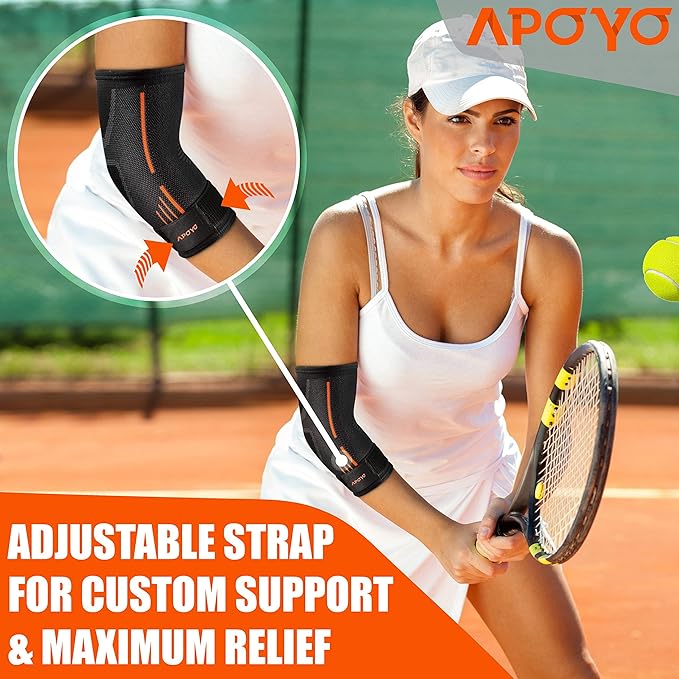 APOYO Elbow Brace for Tendonitis and Tennis Elbow, Compression Sleeve for Arthritis, Workouts, Reduce Joint Pain During Fitness Activity (Small)