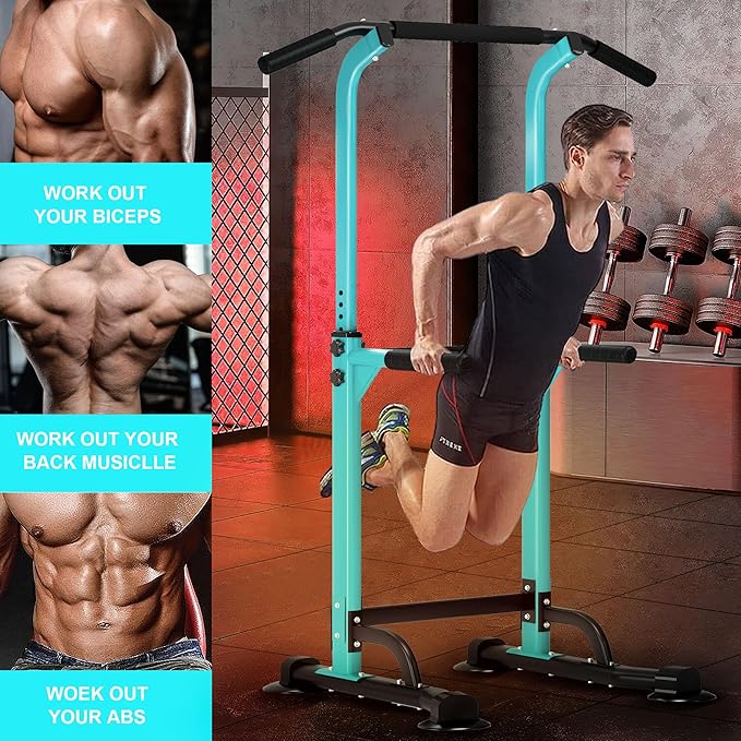 DlandHome Power Tower Pull Up Dip Station Multi-Function Fitness Equipment for Strength Training Adjustable Height Dip Stand for Home Gym