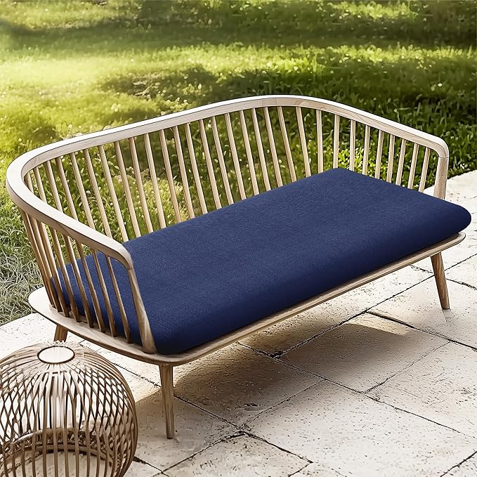 Codi Outdoor Bench Cushion for Patio Furniture 42x18x3 Inch – Linen Texture, Fade Resistant, Waterproof, Removable Cover, Comfortable High-Density Foam for Garden & Porch, Navy Blue