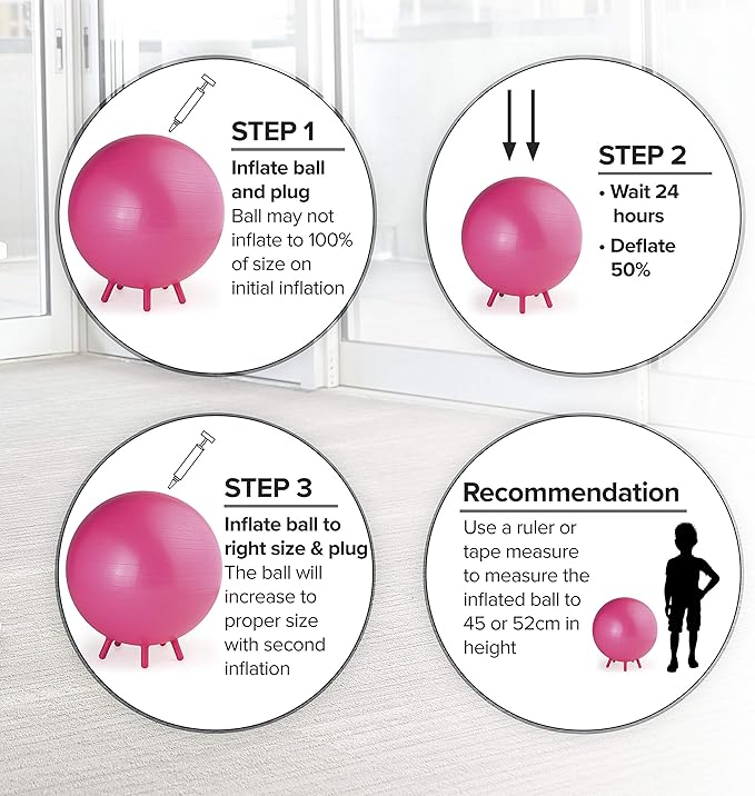 Stay-N-Play Children's Balance Ball - Flexible School Chair Active Classroom Desk Alternative Seating Built-In Stay-Put Soft Stability Legs, Includes Air Pump