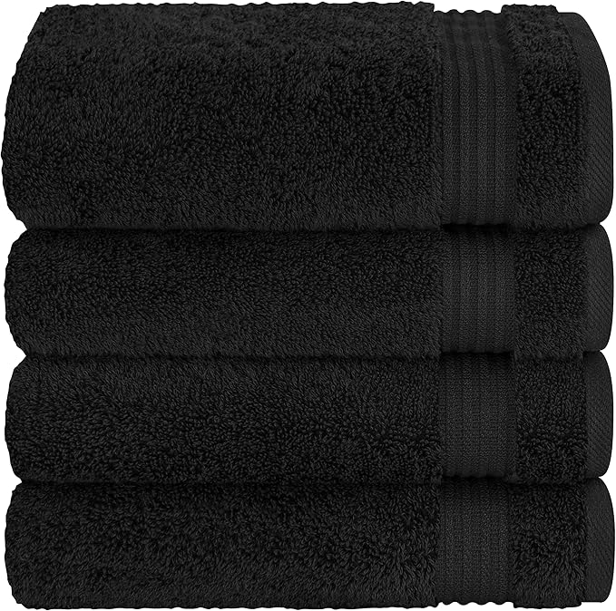Cotton Paradise Hand Towels for Bathroom, 100% Cotton Turkish 4 Piece Hand Towel Set, Soft Absorbent Face Towels, Black Hand Towels