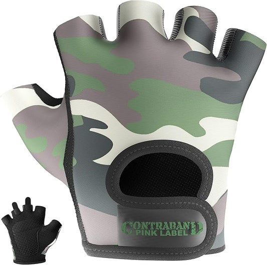 5217 Women's Design Series Camo Print Lifting and Rowing Gloves (Pair) - Lightweight Vegan Medium Padded Microfiber Amara Leather w/Griplock Silicone