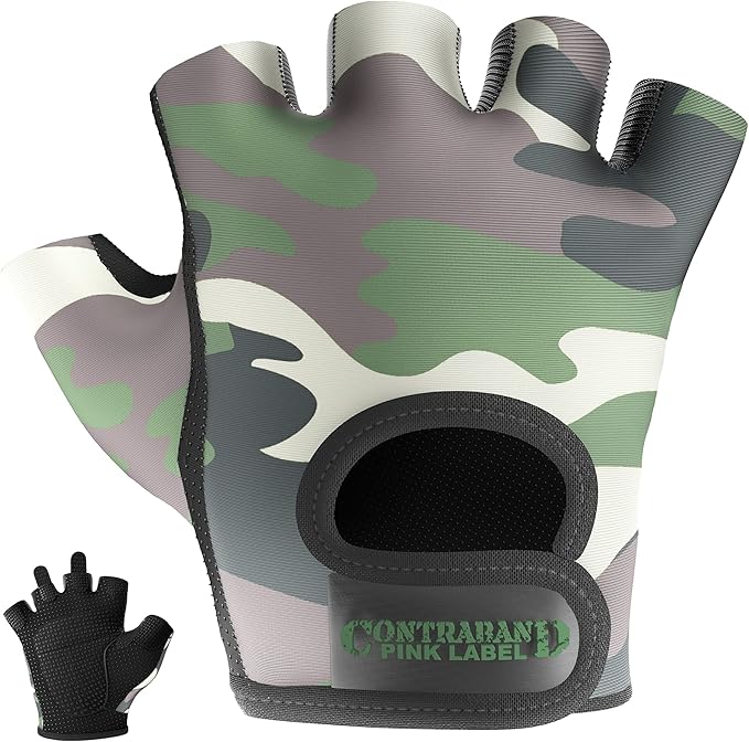 5217 Women's Design Series Camo Print Lifting and Rowing Gloves (Pair) - Lightweight Vegan Medium Padded Microfiber Amara Leather w/Griplock Silicone