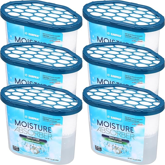 Moisture Absorber Fresh Cotton 10.5 oz/300g | Removes Moisture, Damp & Humidity | Odor Absorber With Fresh Cotton Fragrance | Moisture Trap for Bathroom, Closet, Kitchen | Set of 6