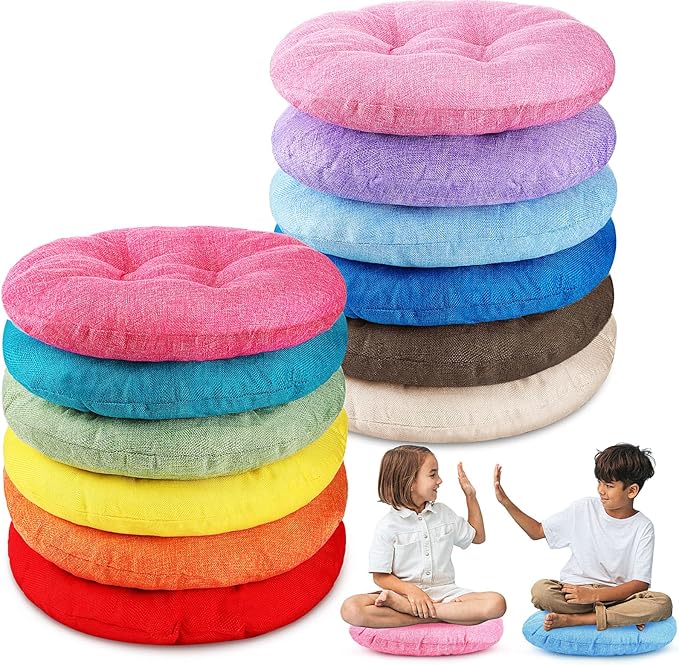 Fumete 12 Pcs 16 Inch Round Floor Cushions for Kids and Toddlers, Flexible Seating Classroom Furniture Floor Pillow for Home, Daycare, Preschool, Yoga and Meditation (Fresh)