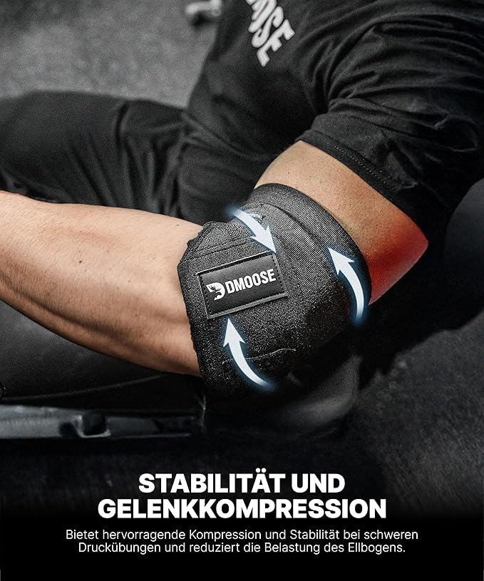 DMoose Fitness Elbow Wraps for Weightlifting (Pair) 40" Adjustable Brace for Joint Support, Pain Relief & Tendonitis - Elbow Straps for Weight Lifting, Bench Press & Gym Workouts, Band for Men & Women