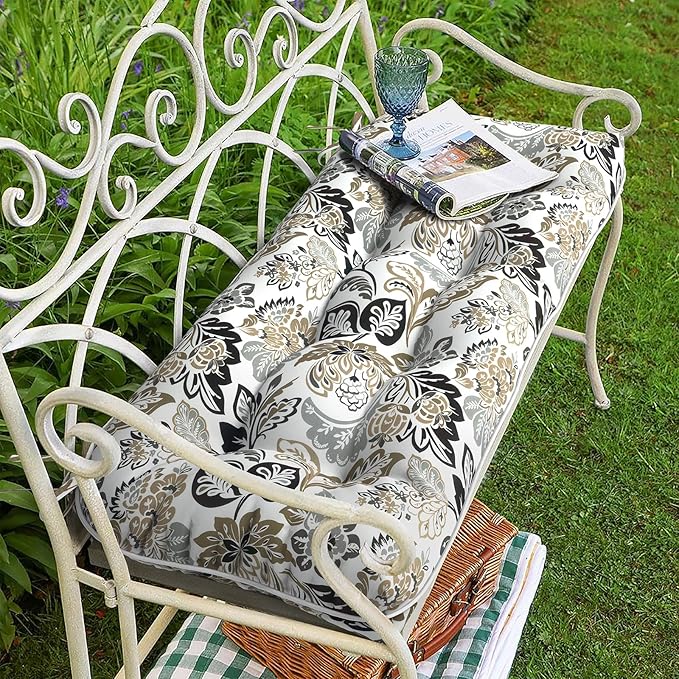 Tufted Bench Cushion for Outdoor Furniture, Patio Swing Cushion 44 x 19 x 5 Inch, Overstuffed Outdoor Chair Cushion for Garden Loveseat Lounge Storage, 1 Pack,Dailey Tan