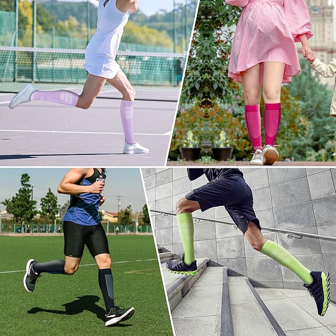 fenglaoda Compression Socks Women Men 4 Pairs, Knee High Support Socks for Running, Sports, Travel, Flight, Nurse