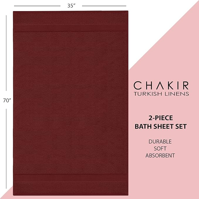 Chakir Turkish Linens, 100% Cotton Premium Quality Turkish Bath Sheets (35''x70'' Large Bath Sheet Towels - Cranberry)