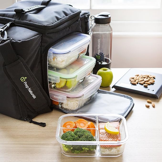 PrepNaturals 4 Pack 34 Oz Glass Meal Prep Containers - Dishwasher Microwave Freezer Oven Safe - Glass Storage Containers with Lids (Multi-Compartment)
