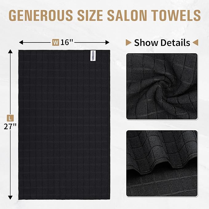 HOMERHYME Microfiber Salon Towel, 12 Pack Black Hand Towels, 16 x 27 Inches Face Towel, Bulk Quick Dry Absorbent Microfiber Towels for Gym, Bathroom, Spa, Workout and Makeup (Not Bleach Proof)