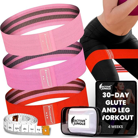 Premium Fabric Resistance Bands for Glutes & Legs – Set of 3 | Non-Slip, Elastic, Durable, Includes Travel Bag, Workout Guide & Digital Challenges