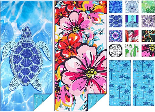 2 Pack Microfiber Thin Beach Towel Lightweight 71x32 Oversized Extra Large Sand Free Towels Quick Dry for Travel Pool Yoga Gym Sports Beach Accessories Vacation Essential Gift