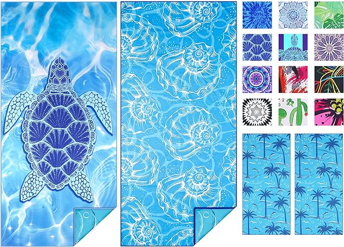 2 Pack Microfiber Thin Beach Towel Lightweight 71x32 Oversized Extra Large Sand Free Towels Quick Dry for Travel Pool Yoga Gym Sports Beach Accessories Vacation Essential Gift