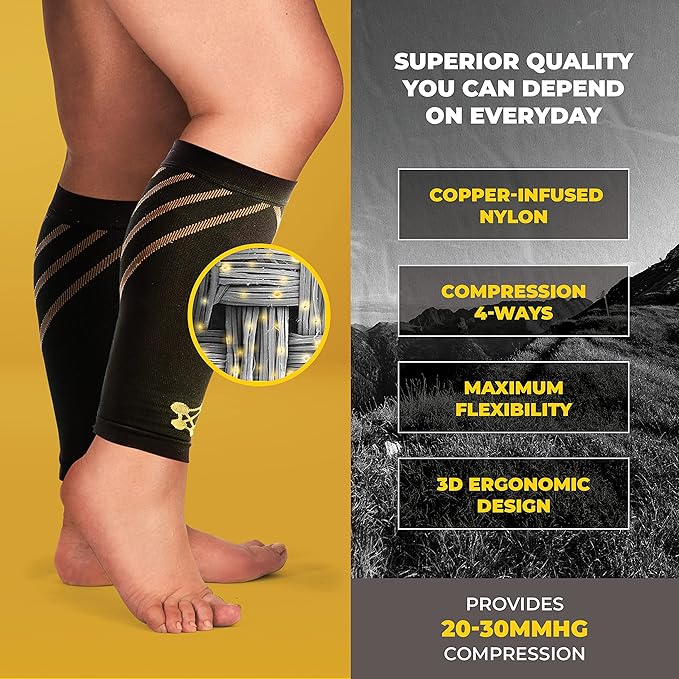 CopperJoint Wide Calf Compression Sleeve Men - Compression Calf Sleeve Women, Leg Sleeves for Men, Knee and Legs Sleeves Support for Runners, Basketball, Workout, Sports, 20-30mmHg - 3X-Large