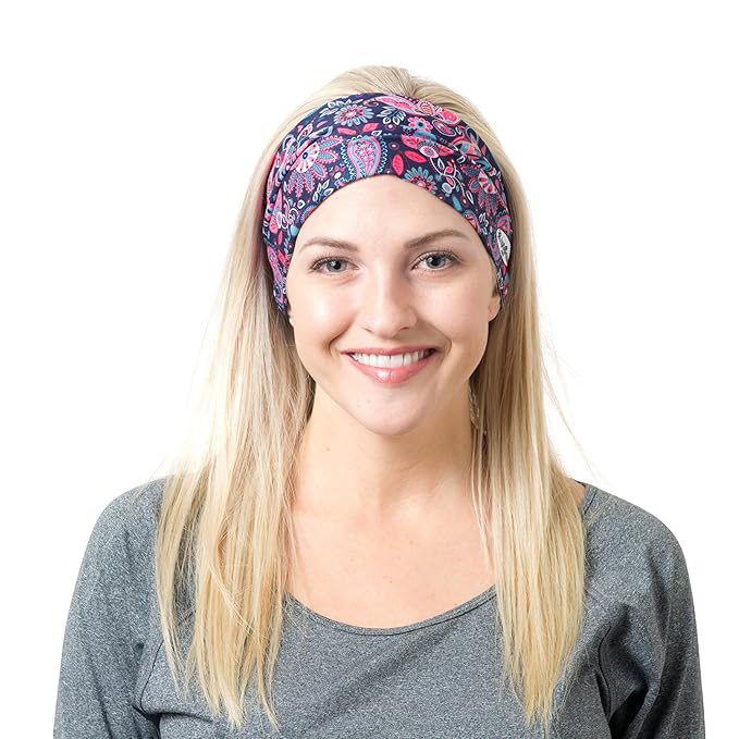 RiptGear Stretch Sport Headband for Women (Hippie Flower) — Made of Non-Slip Sweat Wicking Fabric — Great for Yoga, Running or The Gym — Soft Headband That Fits Most Head Sizes — (1-Pack)