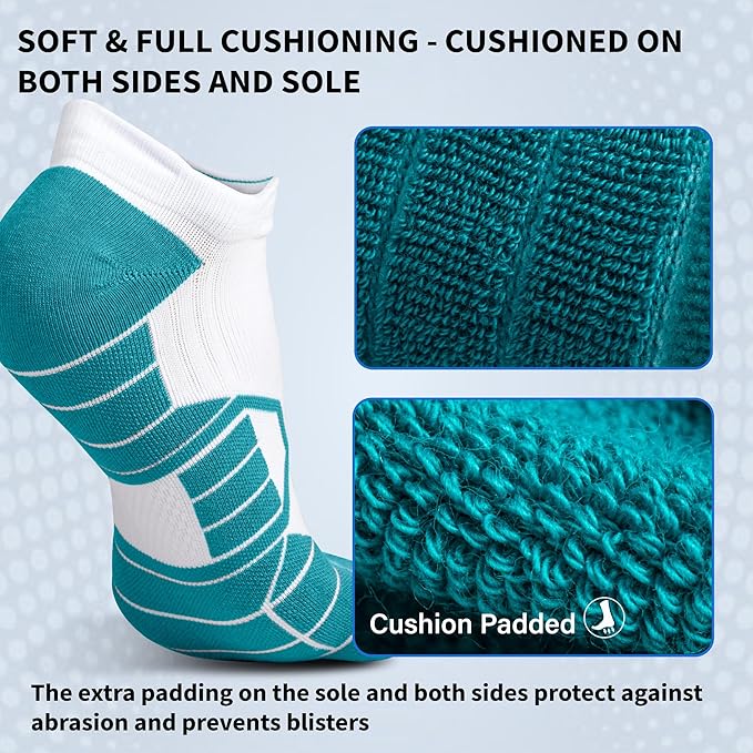 Hylaea Athletic Running Socks Cushion Padded Moisture Wicking Low Cut