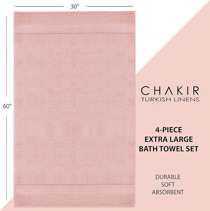 Chakir Turkish Linens | Hotel & Spa Quality 100% Cotton Luxury Turkish Towels | Soft & Absorbent (30x60 Inches Extra Large Bath Towels, Set of 4 - Pink)