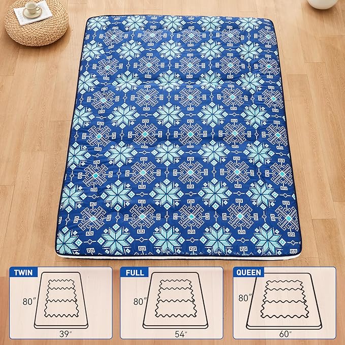 Dr.Futon Japanese Floor Futon Mattress Extra Thick Folding Roll Up Bed Topper Mat for Guest,Lounger and Tavel