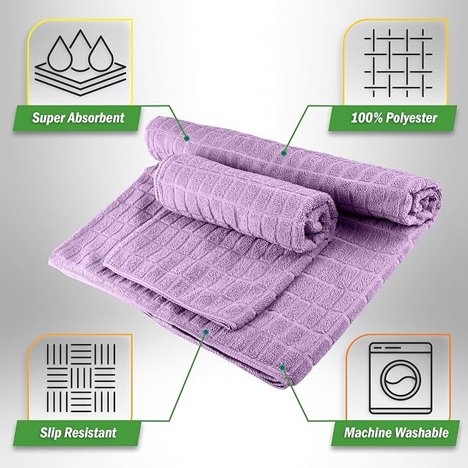 Wakeman Yoga Mat Towel and Gym Towel Set - 2-Piece Non Slip Set for Hot Yoga, Pilates, and Gym - 72” x 24” Sweat Absorbent and Quick Drying Blanket with Corner Pockets for Mats (Violet)