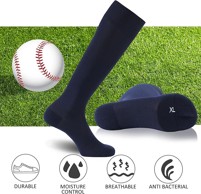 FOOTPLUS Baseball Softball Socks, Unisex Over Knee High Solid Sports Rugby Soccer Homecoming Socks