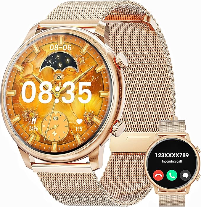 Hwagol Smart Watches for Women Android Phones iPhone Compatible(Bluetooth Call),1.39'' Round Sports Watch Fitness Tracker Heart Rate/SpO2/Sleep Monitor,Pedometer