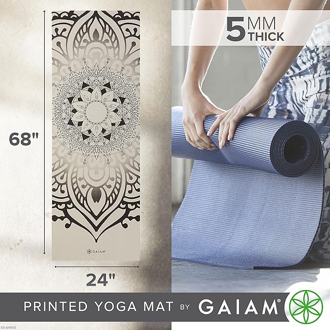 Gaiam Yoga Mat - Premium 5mm Print Thick Non Slip Exercise & Fitness Mat for All Types of Yoga, Pilates & Floor Workouts (68" x 24" x 5mm)
